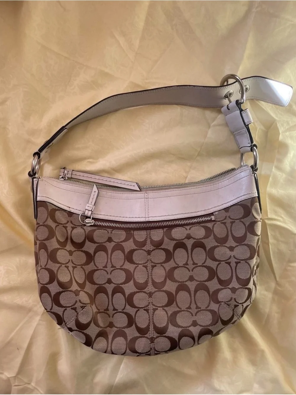 Coach Brown and Cream Signature Shoulder Hobo